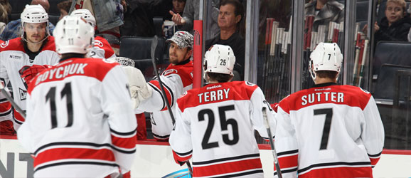 Zach Boychuk, Brett Sutter and Chris Terry